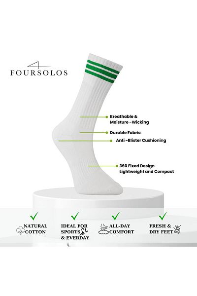 FOURSOLOS Women's Socket, Towel Base, Colored Belt in Rubber, College Tennis White Set of 6