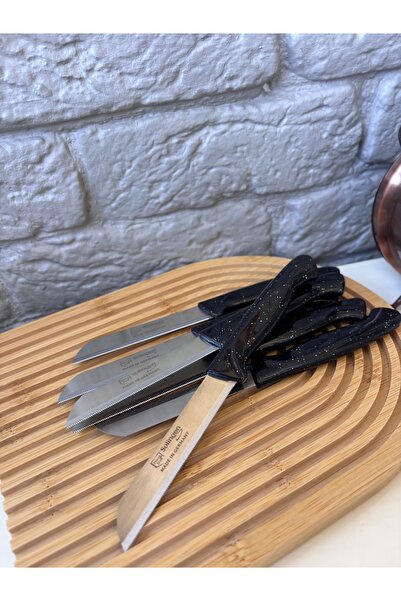 ARİN MODA ARİN HOMTEKS'DEN 6 ADET SOLİNGEN TIRTILLI MEYVE SEBZE BIÇAK SİYAH RENK