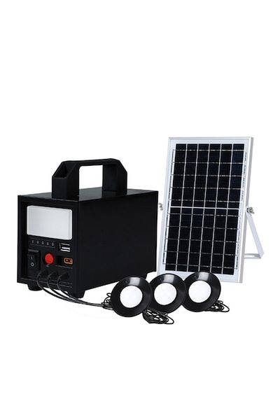 ALEDIO Kit sistem solar 20W cu Lanterna si iesire USB, 3 x Bec LED si Panou solar inclus
