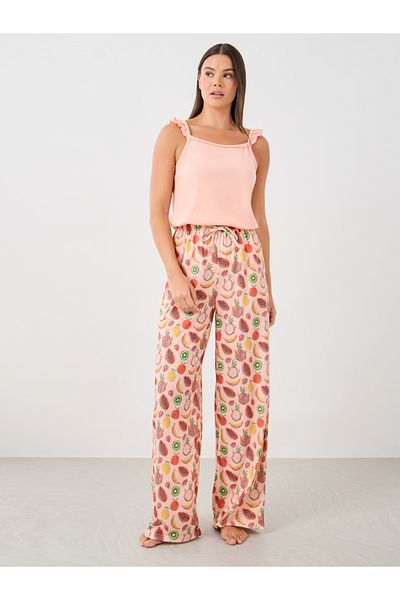 Styli Ruffled Strappy Cami and Printed Pyjama Set