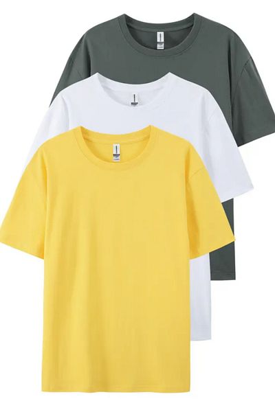 Tarz Cool Smoked White Yellow 3-Piece Basic Crew Neck T-Shirt