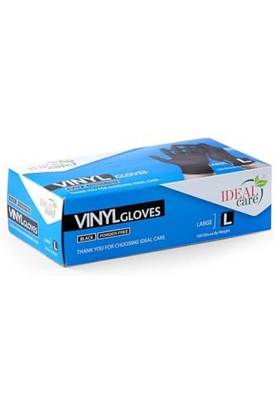 Ideal Pack Black Vinyl Gloves – Large | 100 Pieces | Powder-Free | Disposable Gloves for Food Serv