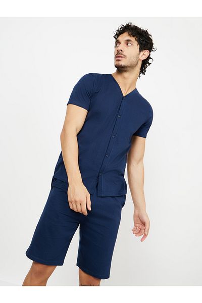 Styli Solid Knit Shirt and Shorts Nightwear Set