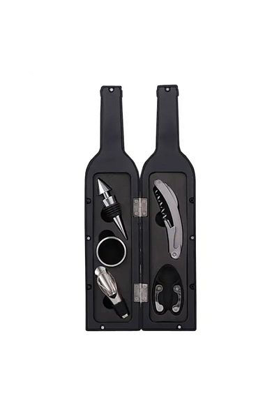 Rovitech Corkscrew set with knife and wine drip collar, Black, 5 pieces