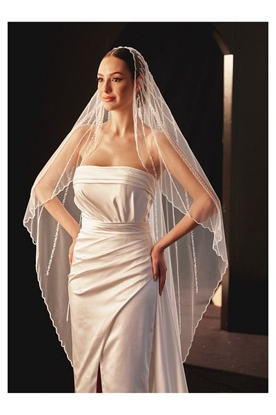 Hayalperest boncuk Thin and Elegant Detailed Bridal Veil