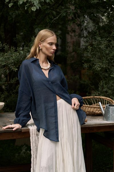 BOHEMAİ Lyra Oversize Navy Blue Shirt