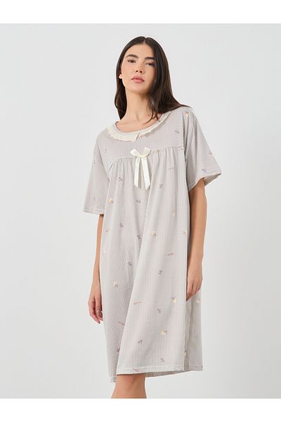 Styli All-Over Print Lace Detail Nightdress