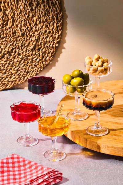 YzMarket 6 Lı Cam Ayaklı Kahve Yanı Lokumluk Kahvaltılık Kase Sunumluk 50ml