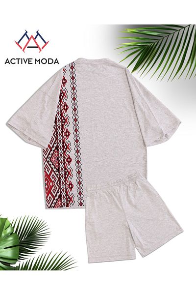 ACTIVE MODA - Men's Short Sleeve Cotton Tshirt-Shorts 2-Piece Set Oversize Gray Color
