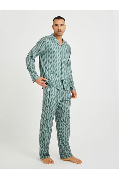 Styli Chevron Printed Long Sleeve Shirt and Pyjama Set