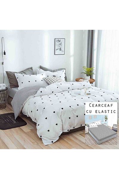 OEM Lenjerie Bumbac Satinat, Pucioasa, 2 Persoane, Pat Dublu, Cearceaf cu elastic, 4 Piese