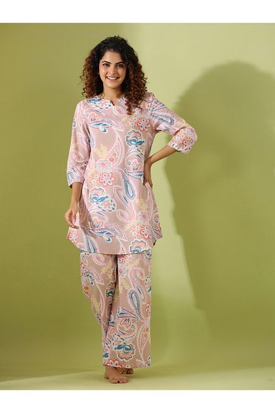 Sanskrutihomes By Styli Women Ethnic Motif Printed Pure Cotton Top and Pyjama Set