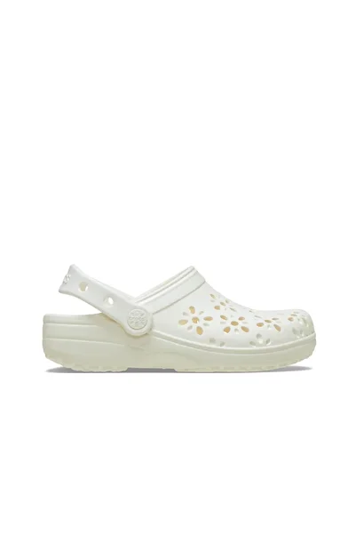 Crocs Classic Floral Cut Out Clog Women's Slippers - Ecru