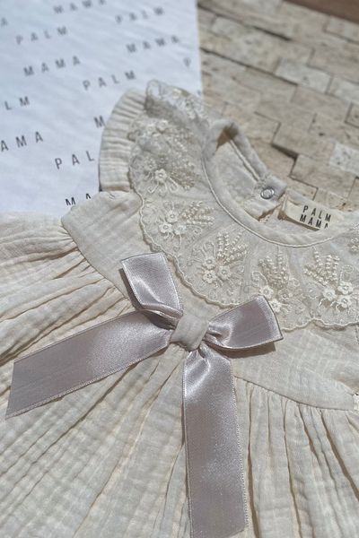 PALMMAMA Lace Ribbon Princess Model Baby Girl Dress 9-18 Months 100% Muslin Newborn Gift
