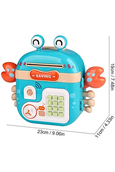indiggo Crab Piggy Bank Smart Money Box, Portable, Fingerprint and PIN Code Lock/Unlock Blue