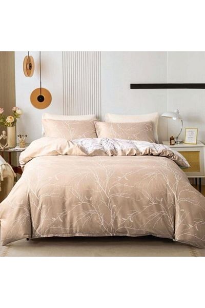 LUNA HOME طقم غطاء لحاف قابل للعكس، مقاس كوين/مزدوج، 6 قطع، لون بني صنوبري، تصميم أغصان