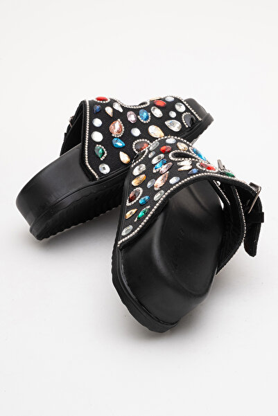 Dericlub DERİCLUB Πέτρινες Παντόφλες Διπλές Ριγέ Πραγματικό Δέρμα ZY 8182 ΜΑΥΡΟ