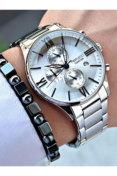 Ferrucci Ferrucci̇ Function White Dial Calendar Silver Metal Men's Watch
