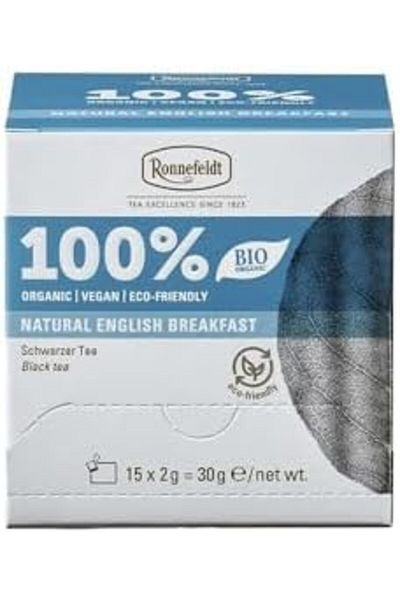 Ronnefeldt Natural English Breakfast 100% Bio, Case of 8 Boxes | Each Box Contains 15 Tea Bags