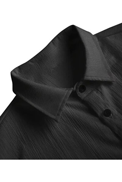 Fifty Color Alaçatı Style Men's Short Sleeve Shirt and Pants Wrinkle Crinkle Suit