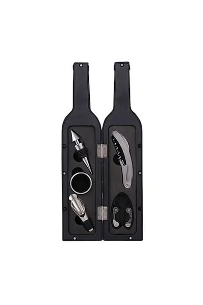 Rovitech Corkscrew set with knife and wine drip collar, Black, 5 pieces