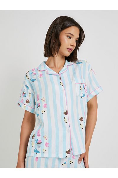 Styli All-Over Print Collared Shirt with Shorts and Pyjama Set