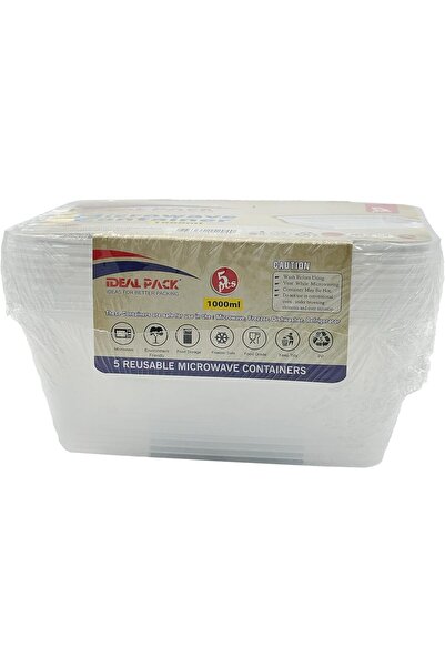 Ideal Pack Microwave-Safe Square Food Containers with Lids – 1000 ml | 5 Pack | Reusable, BPA-Free