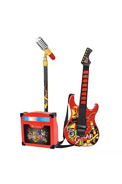 indiggo Set Chitara Electronica si Microfon pentru Copii – RockStar -Red/Black