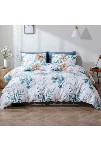 LUNA HOME King size 6 pieces, Leaves design pearl white color, Bedding Set