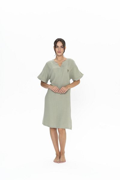 U.S. Polo Assn. Us Polo Women's Short Sleeve, V-Neck Home Wear Nightgown, 100% Cotton, Muslin Fabric