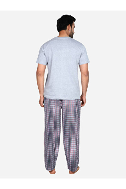 Victor and Jane By Styli Solid Short Sleeve T-Shirt and Checked Pyjama Set
