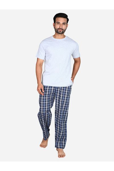 Victor and Jane By Styli Solid Short Sleeve T-Shirt and Checked Pyjama Set