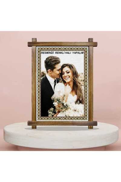 Easy Tedarik Ahşap Çerçeveli Kişiye Özel Resimli Halı 40x60 Ölçülerde