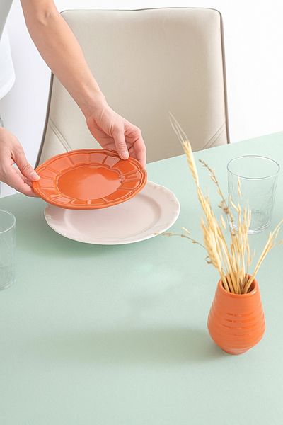 Rivaİstanbul Покривка за маса Florita Green Punch, бродирана, безпроблемна, устойчива на петна, 160x220 см