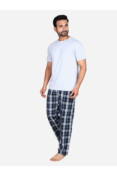 Victor and Jane By Styli Solid Short Sleeve T-Shirt and Checked Pyjama Set