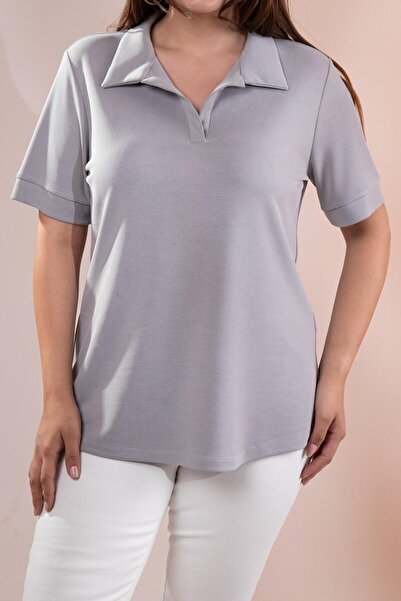 Roxxlen 1112038 Μπλούζα με γιακά πουκάμισο μεγάλου μεγέθους