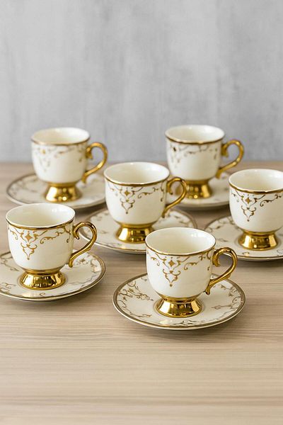 DOWRY STİL Safir Coffee Cup Set for 6 Persons 80 ml Classic