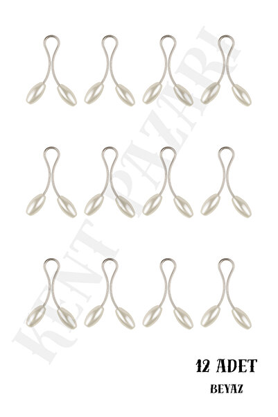 Kent Pazarı 12 Adet - Beyaz Şal ve Eşarp Klipsi – Pratik ve Şık Beyaz Başörtü...