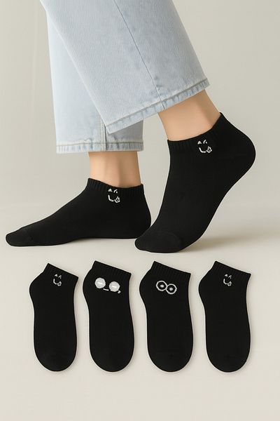 KaeLaurean Cotton Seamless 4-Piece Emoji Patterned Women's Booties Socks