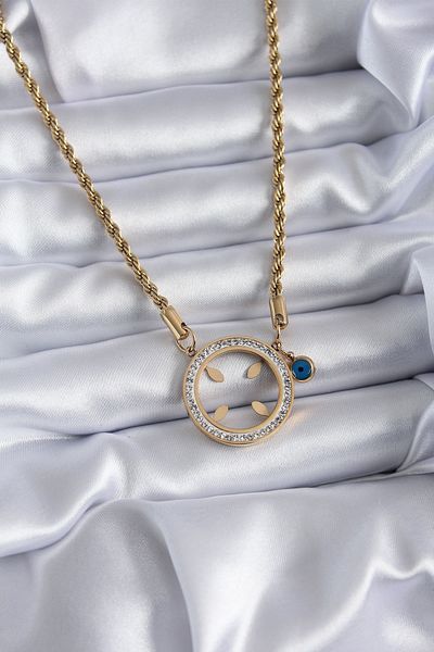 Skygo Gold Colored 316L Twist Chain and Zirconia Women's Necklace - Tj-Bko7784