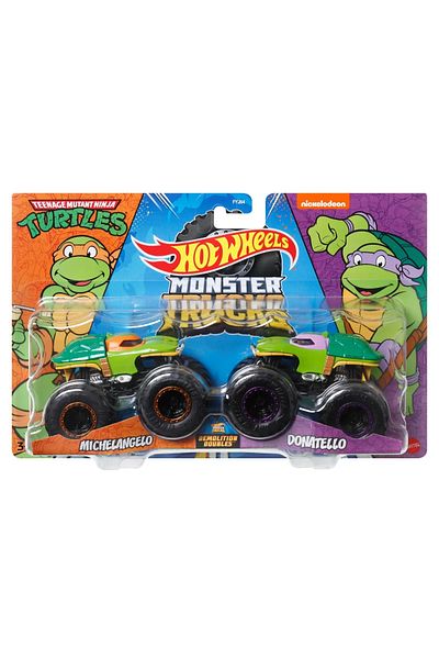 HOT WHEELS MONSTER TRUCK SET 2 CARS SCALE 1 TO 64 MICHELANGELO AND DONATELLO