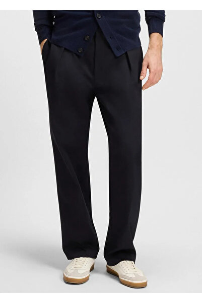 BOSS Erkek Fit Kesim Pileli Düz Paça Esnek Pamuklu Lacivert Pantolon 50549203-408