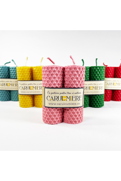 CARUL CU MIERE Lumânare HANDMADE din ceară naturală, model fagure, 8,5 cm x 3 cm – set 2 buc.