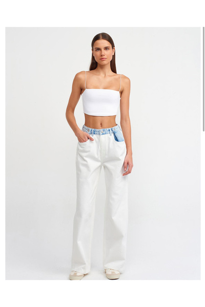 NK Denim Garnished Cotton Trousers-Blue