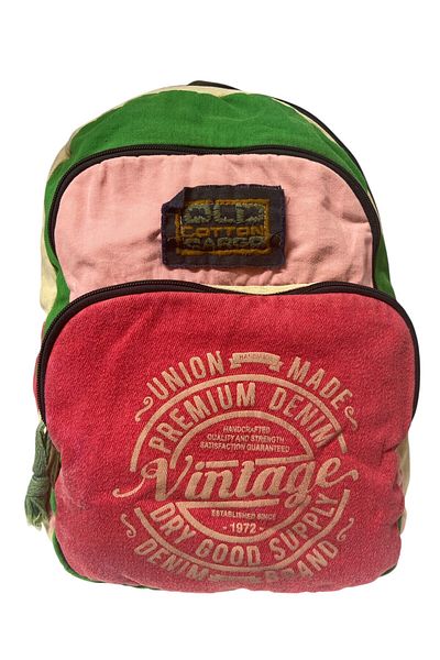 Old Cotton Quality Colorful Vintage Disayn Backpack Trip School Travel Bag 30cm X 42cm