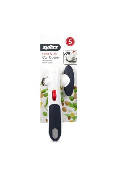 ZYLISS Lift Stainless Steel Manual Can Opener with Ergonomic Handle White and Grey