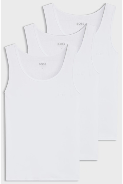 BOSS Men's Regular Fit Round Neck 100% Cotton 3 Pack White Undershirt 50542132-100