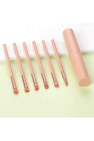 OEM Mini set portabil cu 6 pensule pentru machiaj, cu tub depozitare, SL-25K, roz