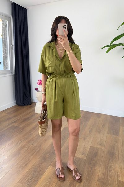 BİRCANÇİL Md Gabriel Olive Pocket Detailed Shirt Shorts Set