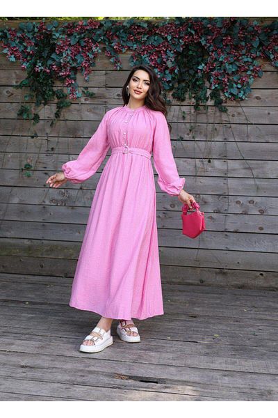 Dadali Dadali Judge Collar Belt Balloon Sleeve Dress Fuchia